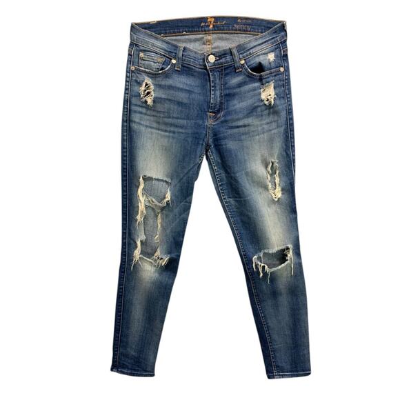 7 For All Mankind Denim - Size 25 7 for All Mankind Blue Distressed The Ankle‎ Skinny Womens Jeans